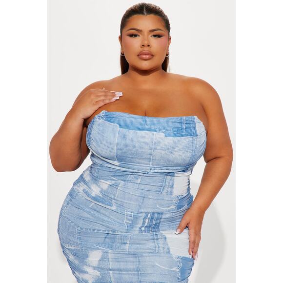 Fashion Nova Alexis Mesh Strapless Maxi Dress Size 3X NWT Blue Combo - Picture 9 of 9